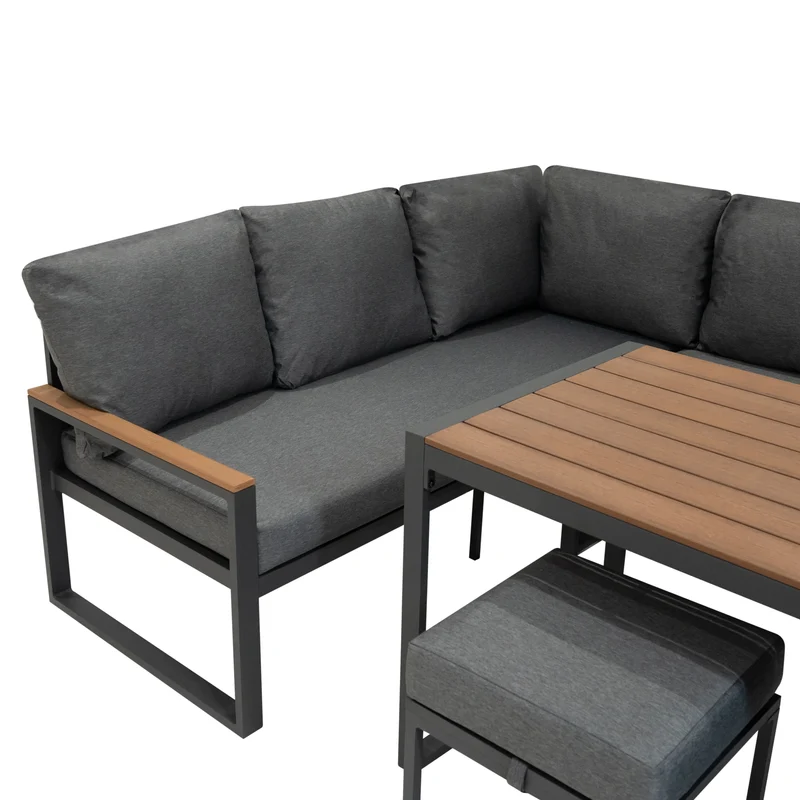 Aluminium 5-teiliges Ecksofa-Set - Holz