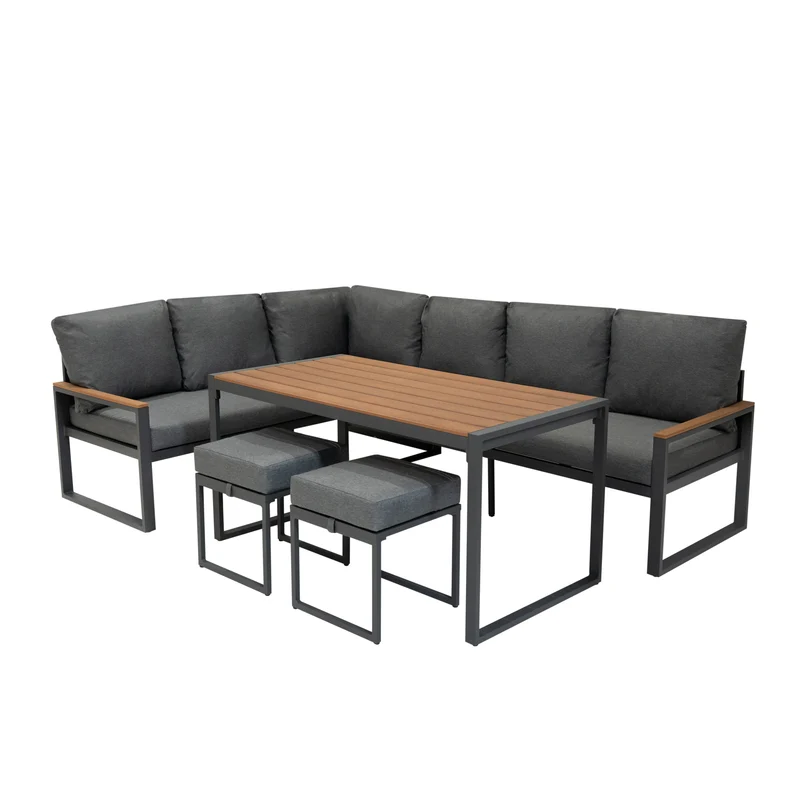 Aluminium 5-teiliges Ecksofa-Set - Holz
