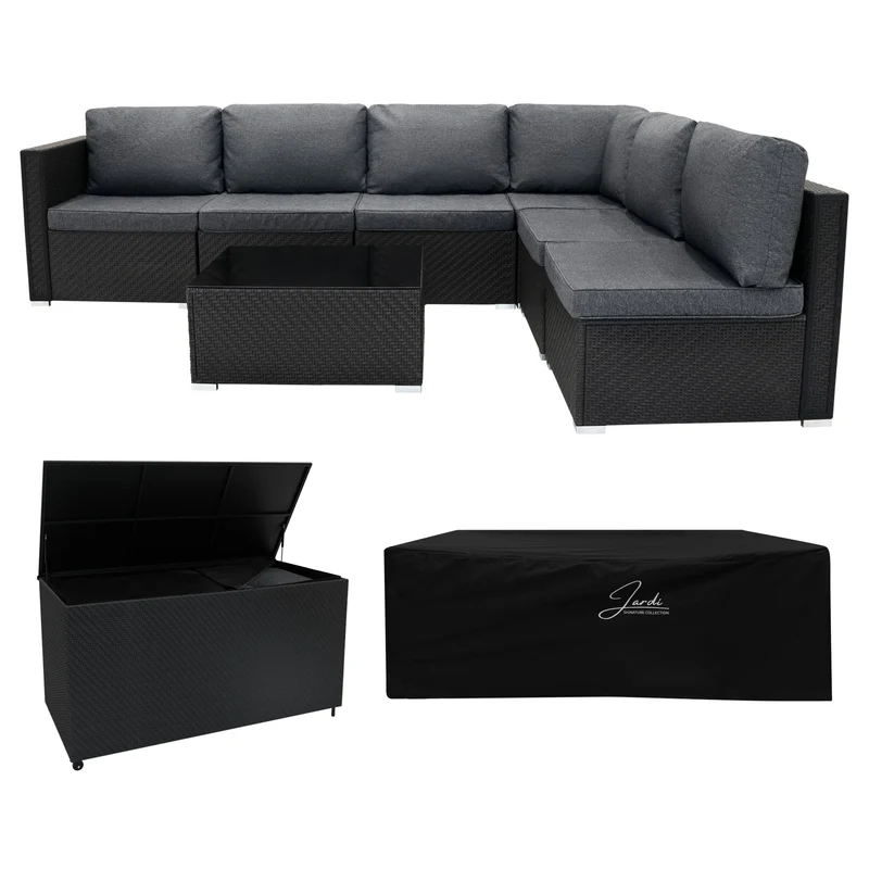 Rattan Modulares 7-teiliges Möbelset mit Aufbewahrungsbox 700L - Schwarz