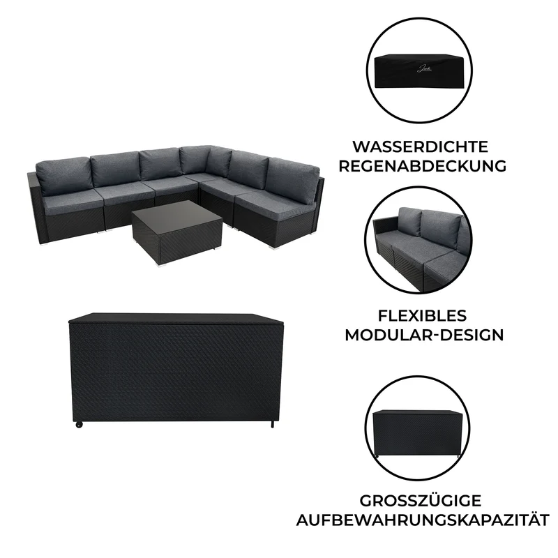 Rattan Modulares 7-teiliges Möbelset mit Aufbewahrungsbox 700L - Schwarz