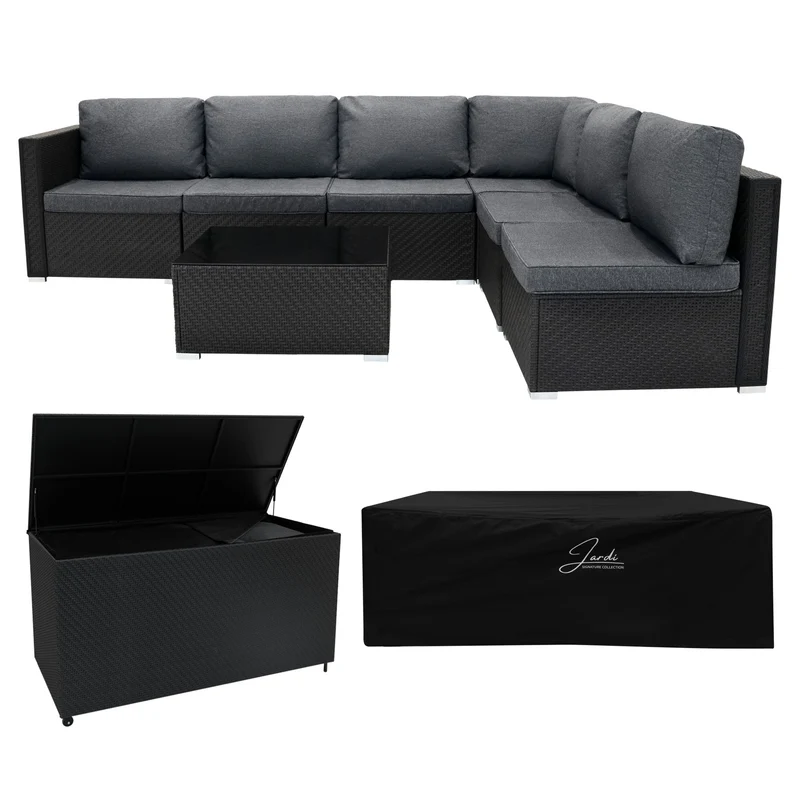 Rattan Modulares 7-teiliges Möbelset mit Aufbewahrungsbox 996L - Schwarz