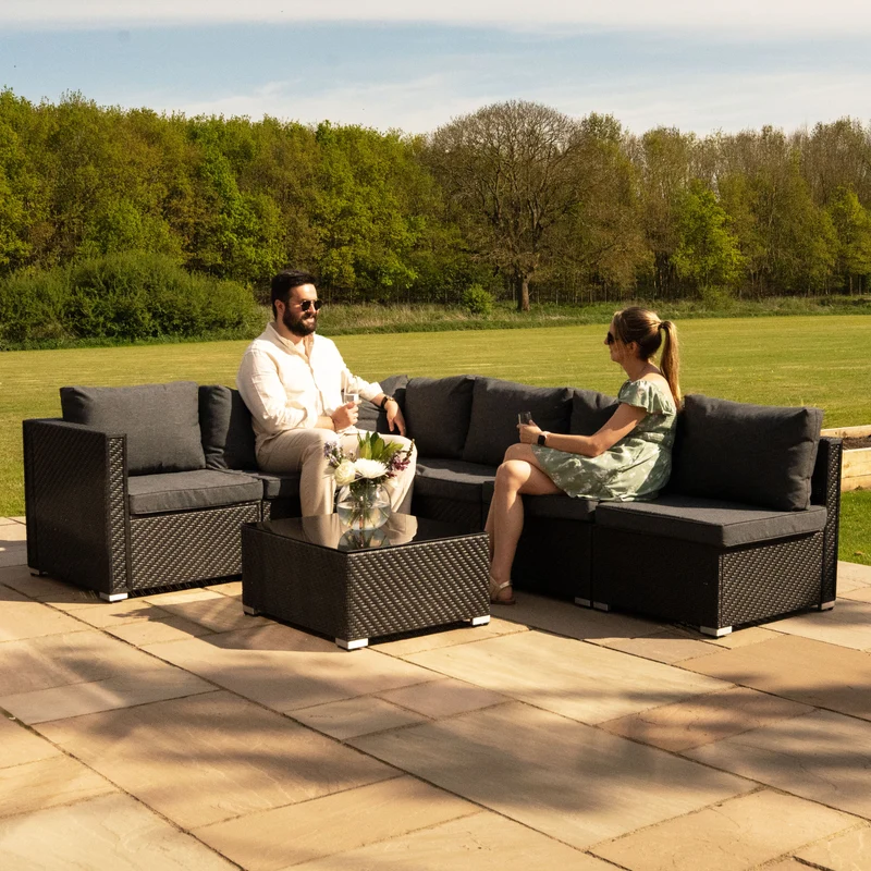 Rattan Modulares 7-teiliges Möbelset mit Aufbewahrungsbox 996L - Schwarz