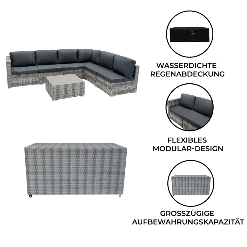 Rattan Modulares 7-teiliges Möbelset mit Aufbewahrungsbox 700L - Grau