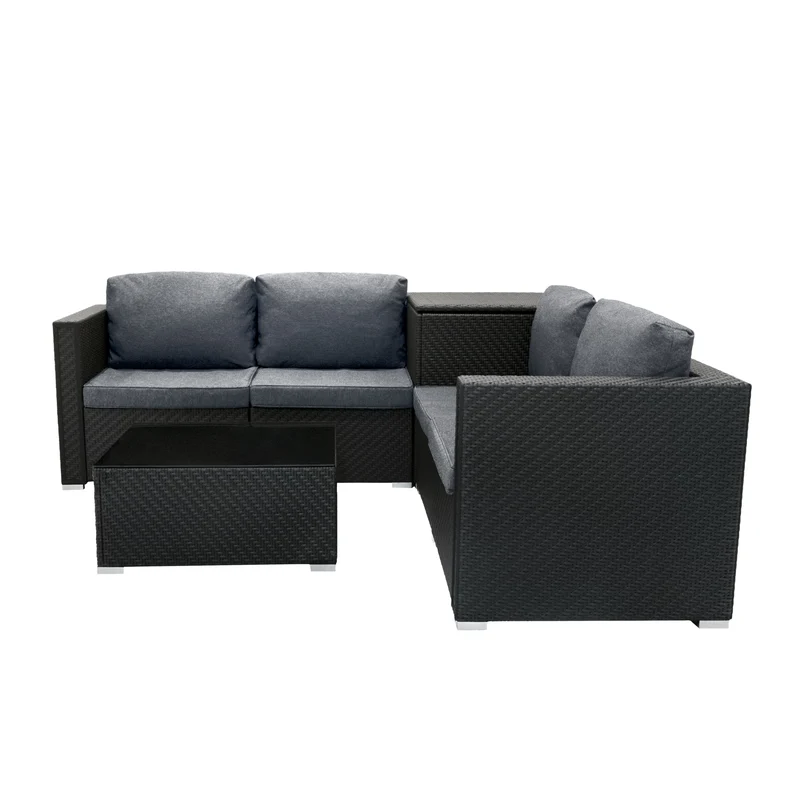 Rattan Modulares 6-teiliges Möbelset mit Aufbewahrungsbox 700L - Schwarz