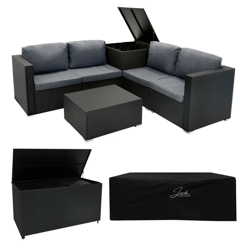 Rattan Modulares 6-teiliges Möbelset mit Aufbewahrungsbox 996L - Schwarz