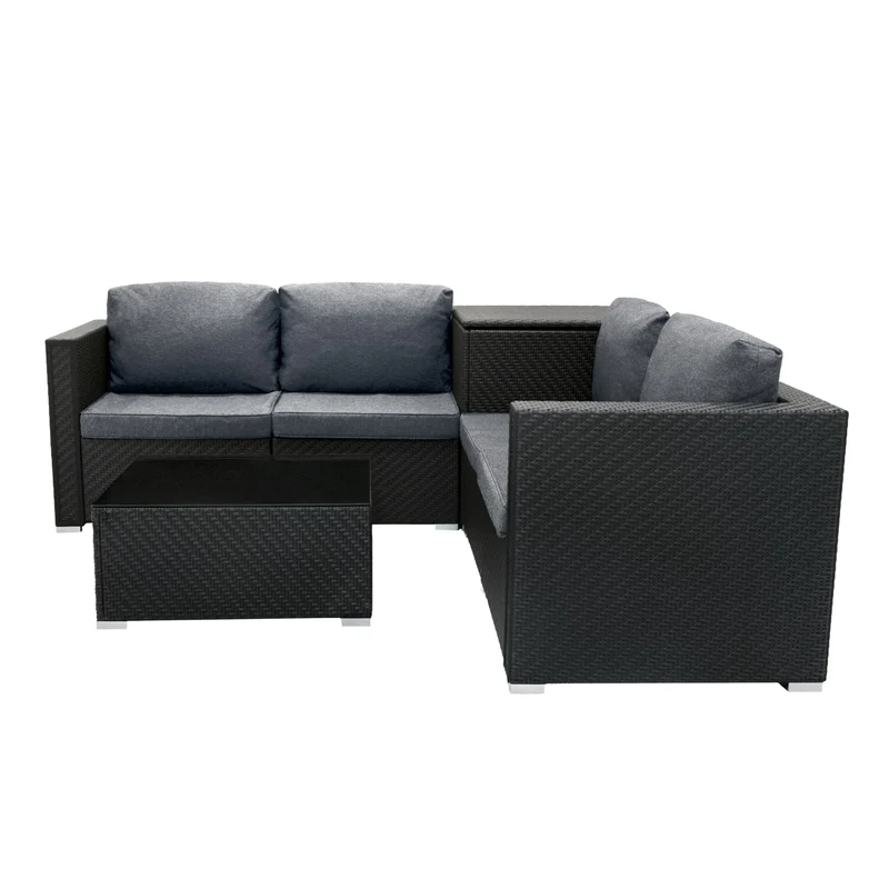 Rattan Modulares 6-teiliges Möbelset mit Aufbewahrungsbox 996L - Schwarz