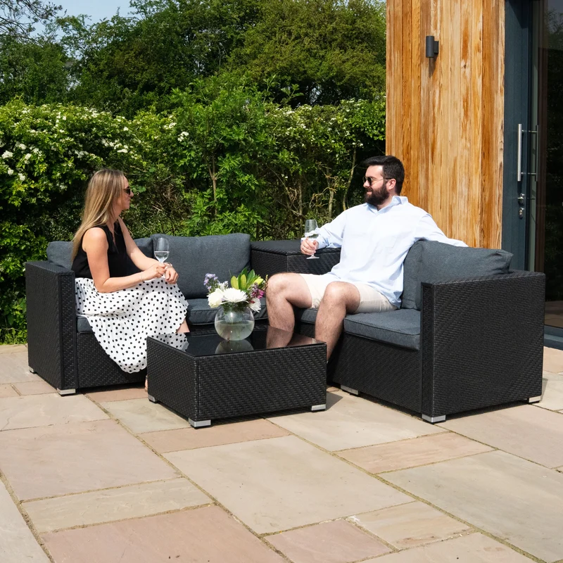 Rattan Modulares 6-teiliges Möbelset mit Aufbewahrungsbox 996L - Schwarz