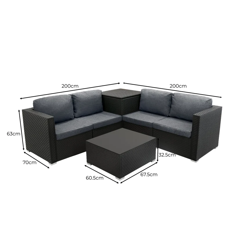 Rattan Modulares 6-teiliges Möbelset mit Aufbewahrungsbox 996L - Schwarz