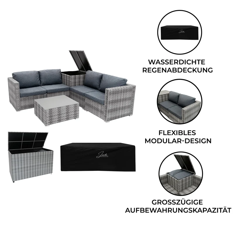 Rattan Modulares 6-teiliges Möbelset mit Aufbewahrungsbox 996L - Grau