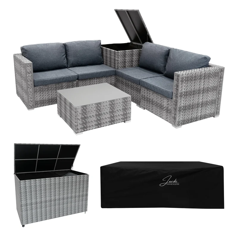 Rattan Modulares 6-teiliges Möbelset mit Aufbewahrungsbox 700L - Grau