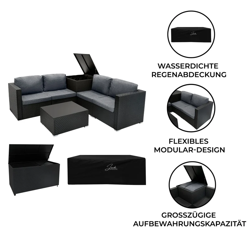 Rattan Modulares 6-teiliges Möbelset mit Aufbewahrungsbox 700L - Grau