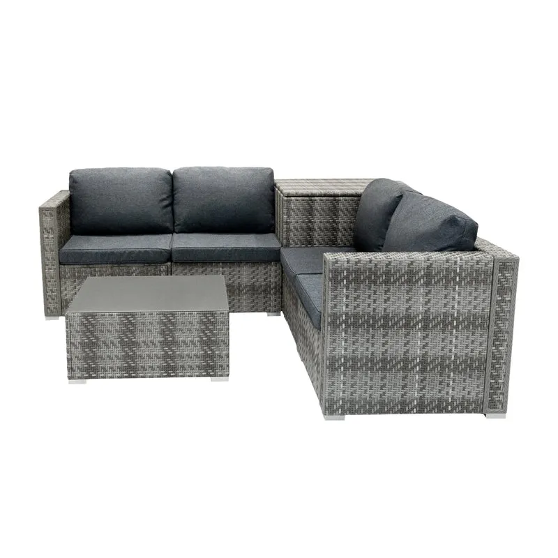 Rattan Modulares 6-teiliges Möbelset mit Aufbewahrungsbox 700L - Grau