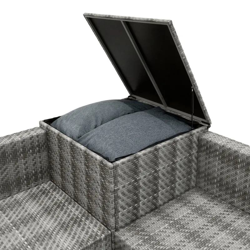 Rattan Modulares 6-teiliges Möbelset mit Aufbewahrungsbox 700L - Grau