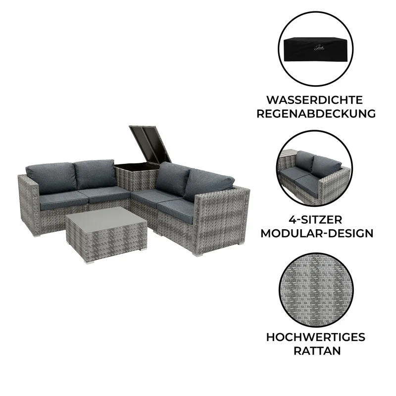 Rattan Modular 6-teiliges Möbelset – Grau