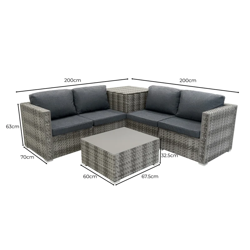 Rattan Modular 6-teiliges Möbelset – Grau