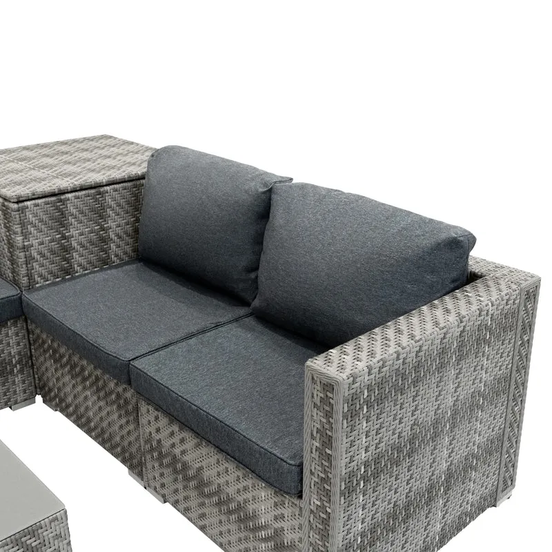 Rattan Modular 6-teiliges Möbelset – Grau