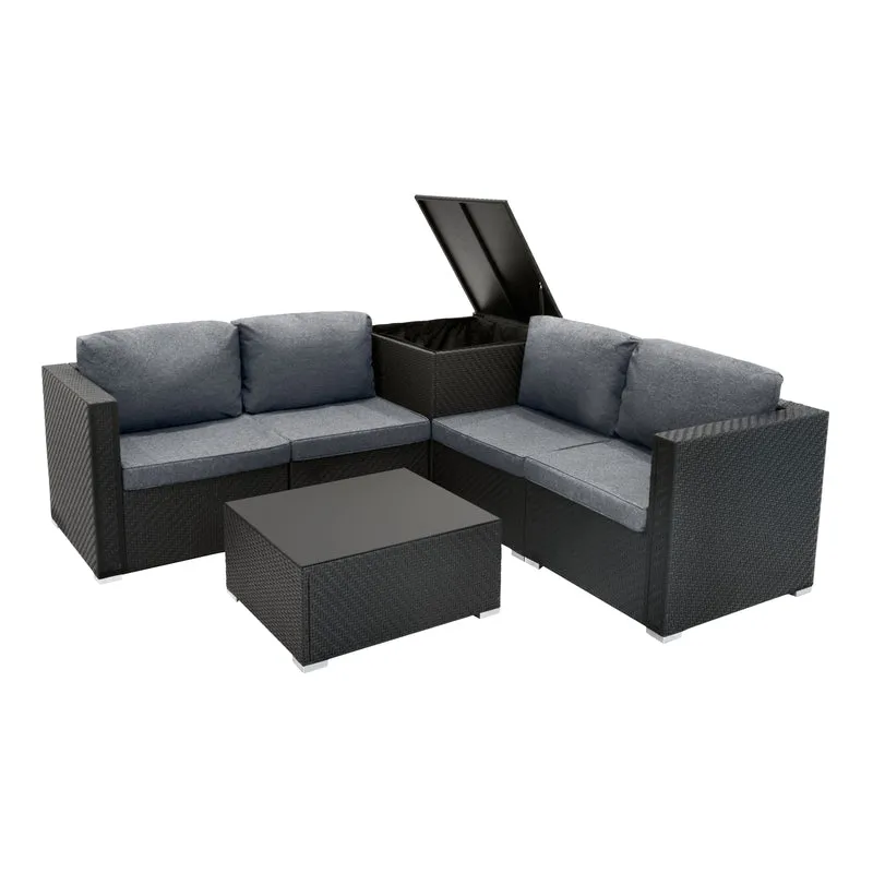 Rattan Modular 6-teiliges Möbelset – Schwarz
