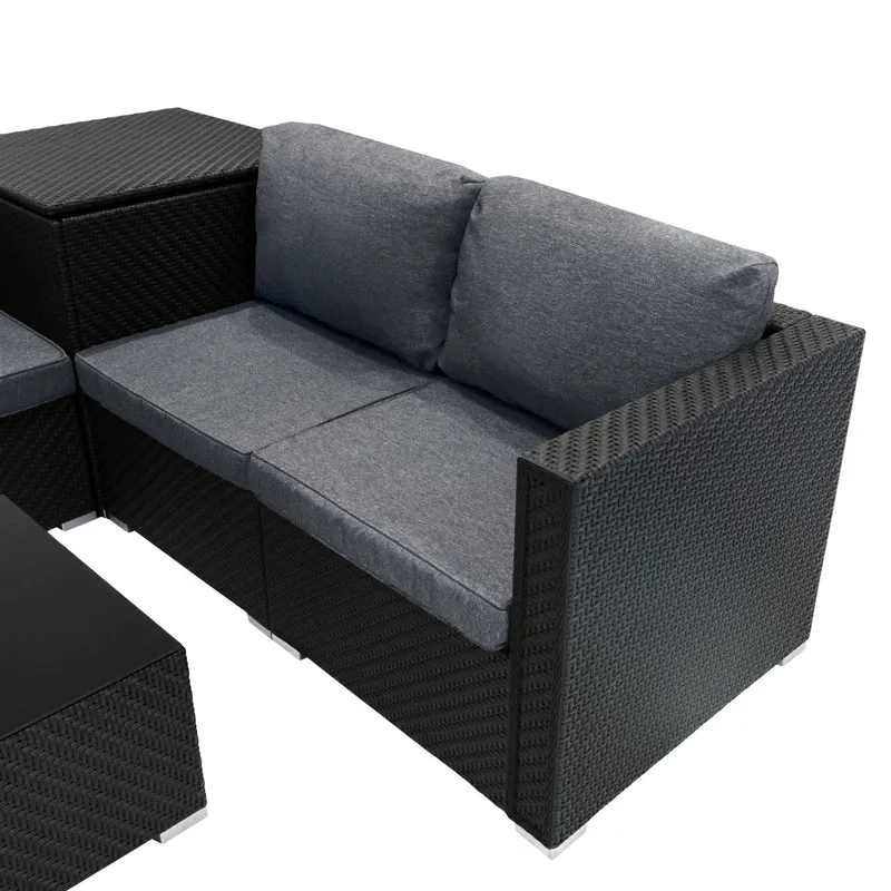 Rattan Modular 6-teiliges Möbelset – Schwarz