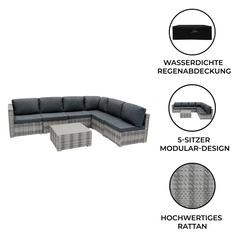 Rattan Modular 7-teiliges Möbelset – Grau