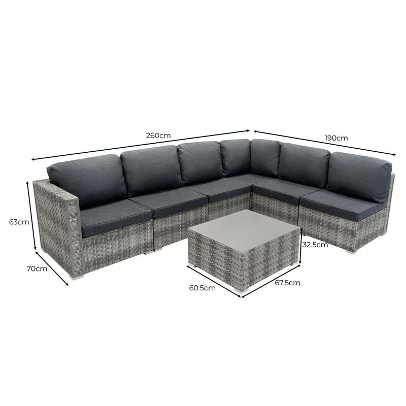 Rattan Modular 7-teiliges Möbelset – Grau