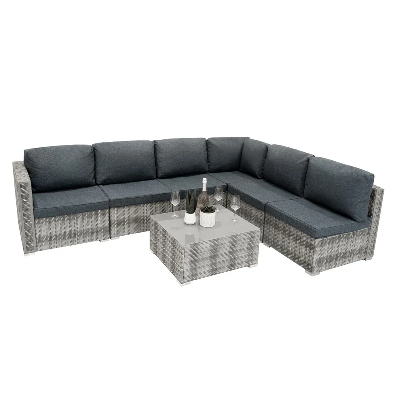 Rattan Modular 7-teiliges Möbelset – Grau