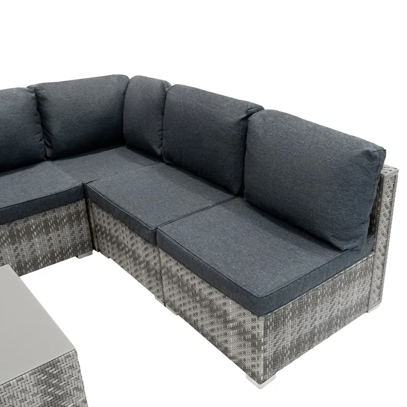 Rattan Modular 7-teiliges Möbelset – Grau