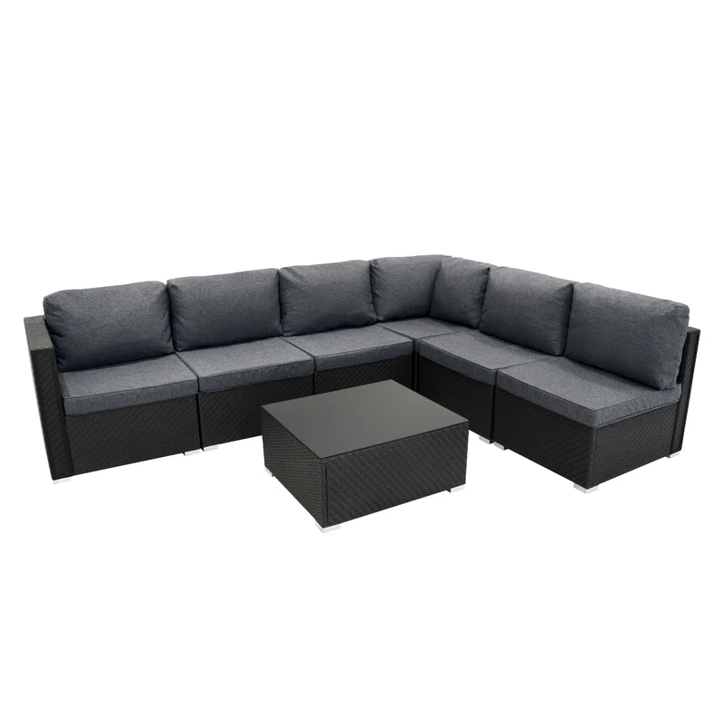 Rattan Modular 7-teiliges Möbelset – Schwarz