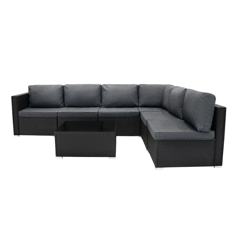 Rattan Modular 7-teiliges Möbelset – Schwarz