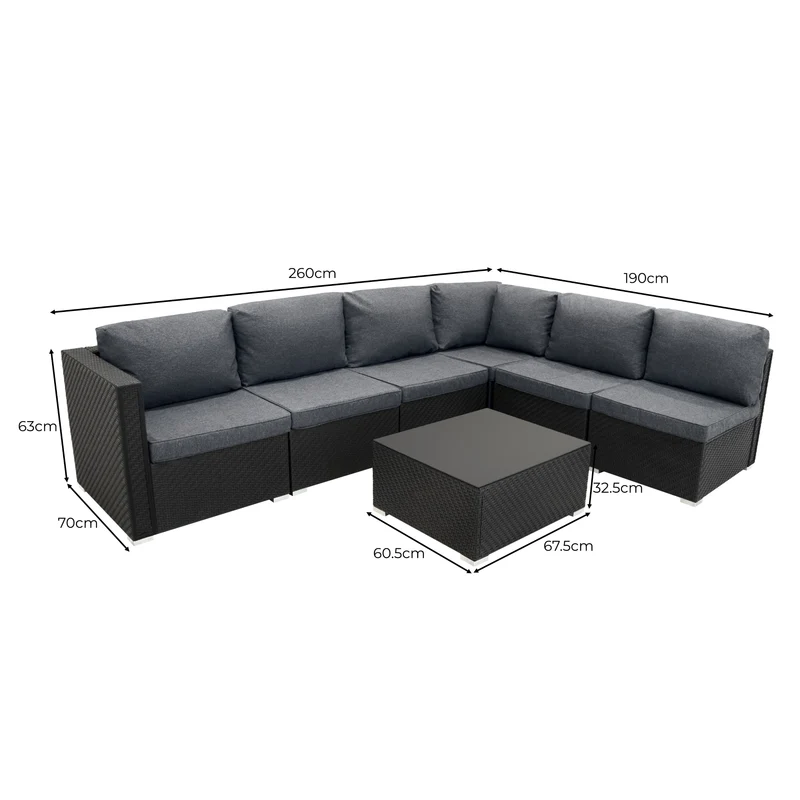 Rattan Modular 7-teiliges Möbelset – Schwarz