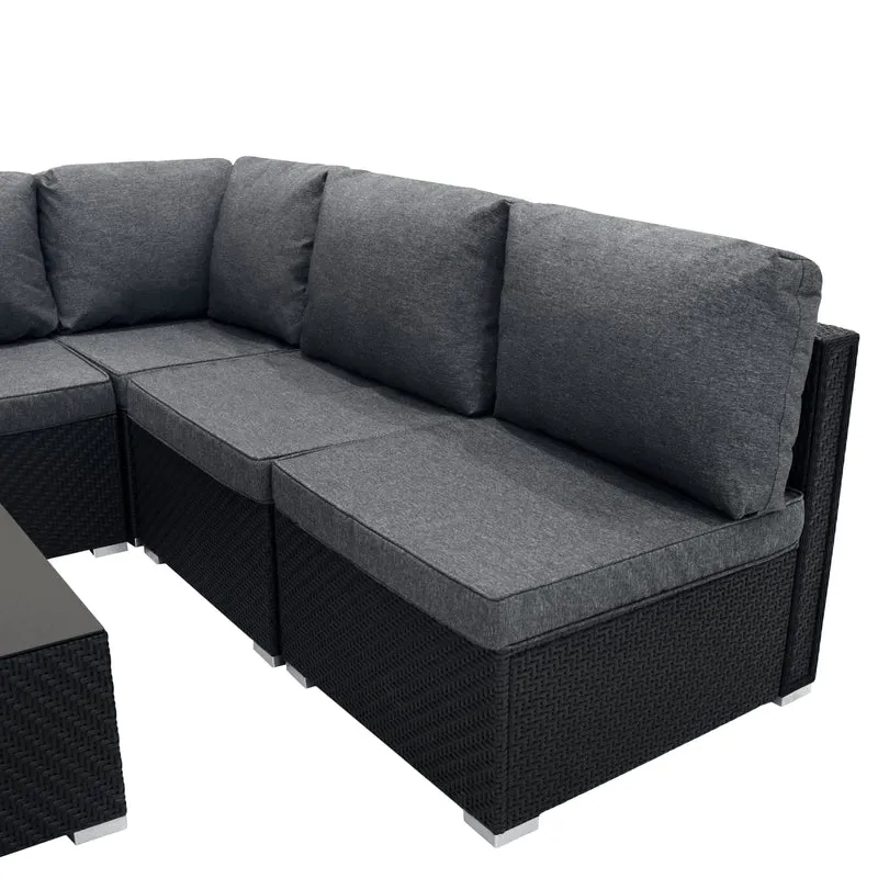 Rattan Modular 7-teiliges Möbelset – Schwarz