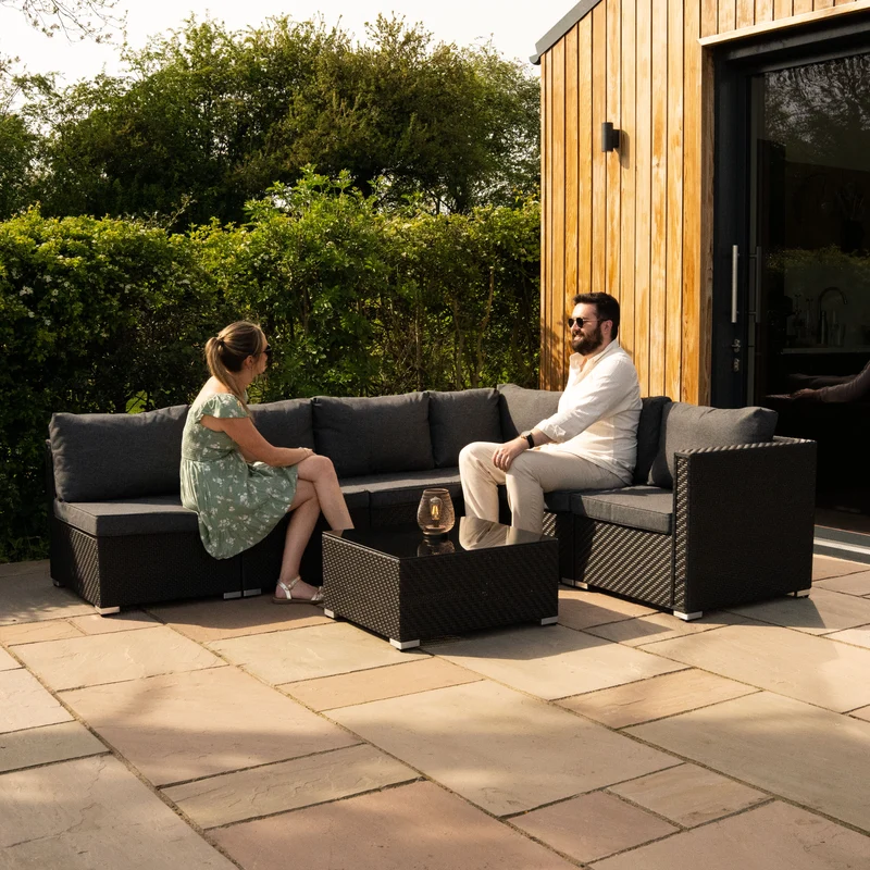 Rattan Modular 7-teiliges Möbelset – Schwarz