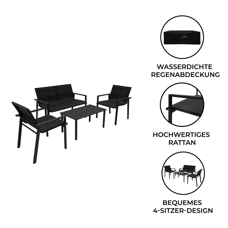 Rattan Terrassenmöbel Set - Schwarz
