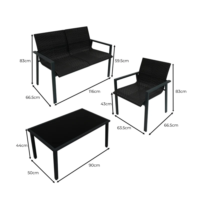 Rattan Terrassenmöbel Set - Schwarz
