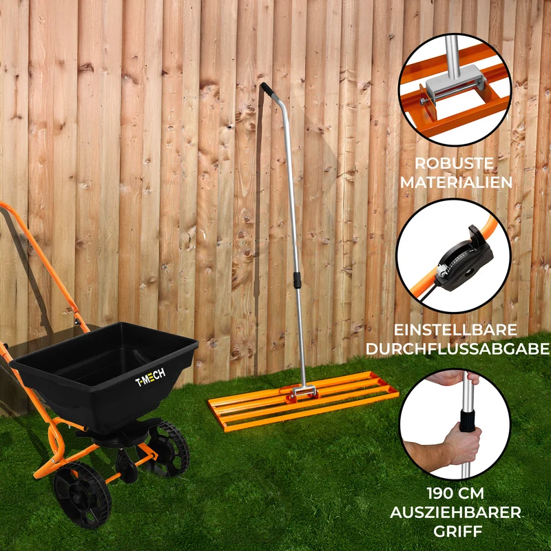 T-Mech Rasennivellierer und Rotationsstreuer 100cm – Orange
