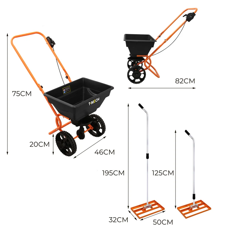 T-Mech Rasennivellierer und Rotationsstreuer 50cm – Orange