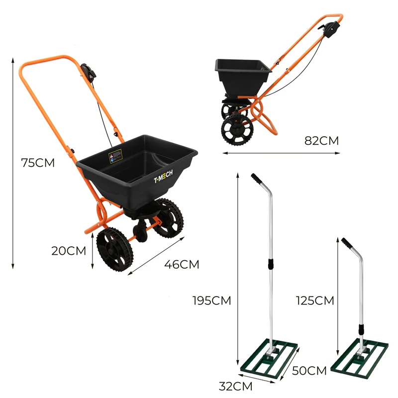 T-Mech Rasennivellierer und Rotationsstreuer 50cm – Grün