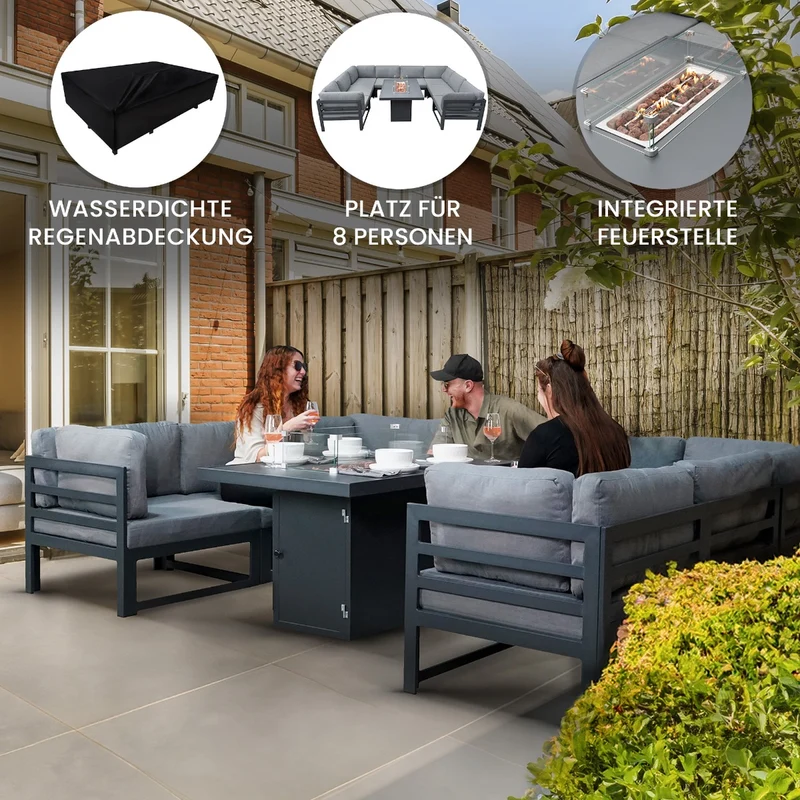 Modulares Gartenlounge-Set mit integrierter Feuerstelle