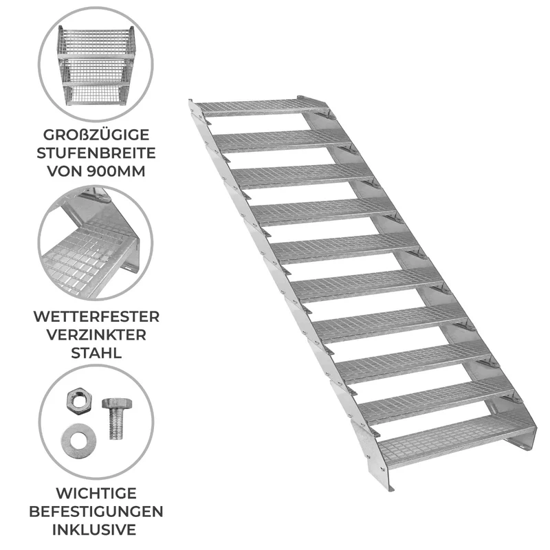 Verstellbare Zehnteilige Verzinkter Stahl Treppe – 900mm breit