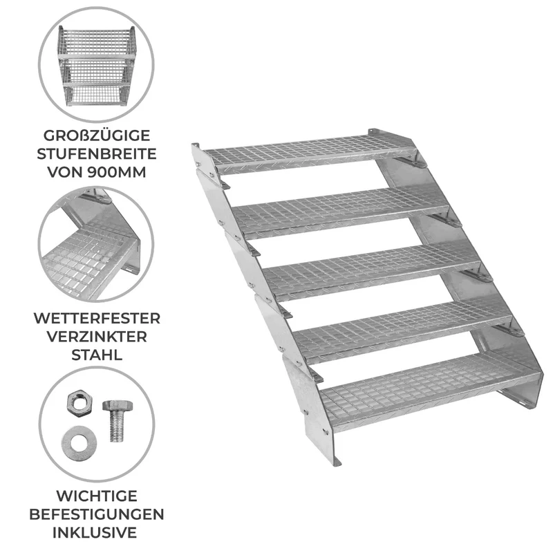 Verstellbare Fünfteilige Verzinkter Stahl Treppe – 900mm breit
