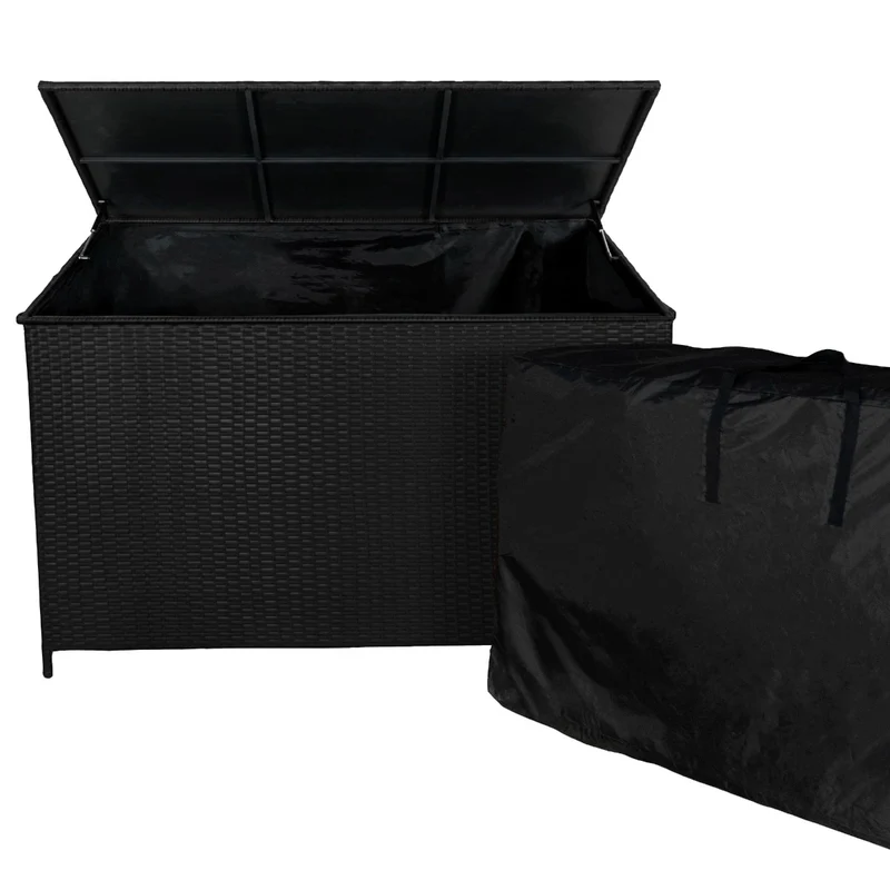 Rattan Eckgarnitur & Kissenbox - Schwarz