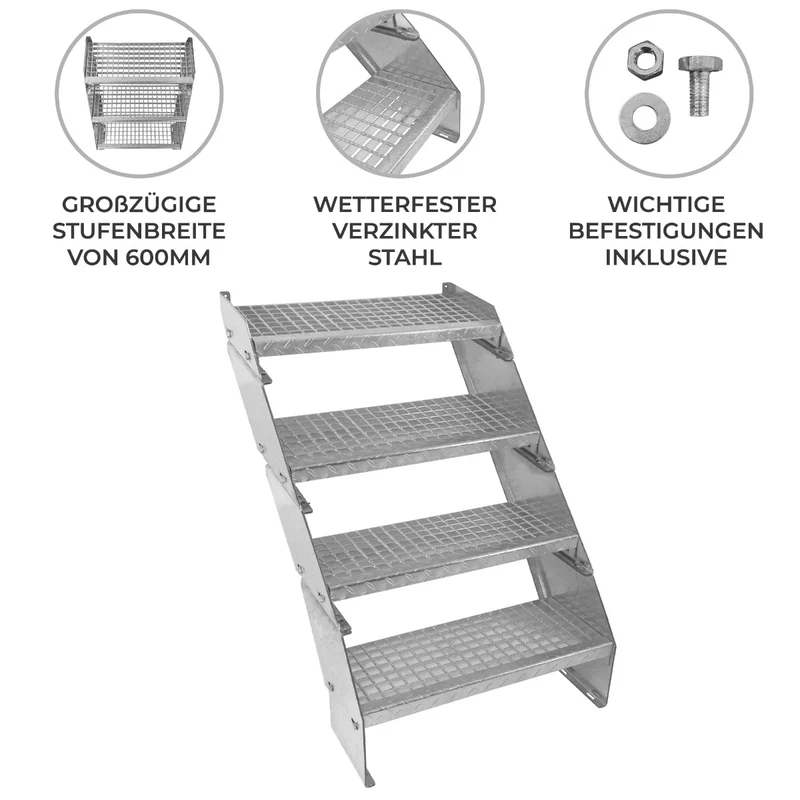 Verstellbare Vierteilige Verzinkter Stahl Treppe – 600mm breit
