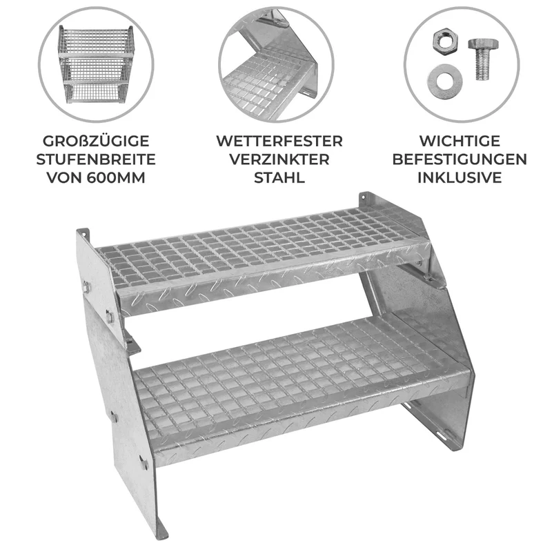 Verstellbare Zweiteilige Verzinkter Stahl Treppe – 600mm breit