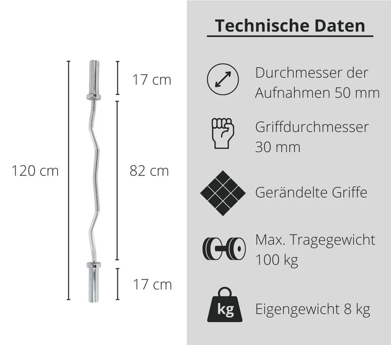 FUEL Fitness Olympia SZ Curlstange 120cm inkl. Schnellverschlüsse