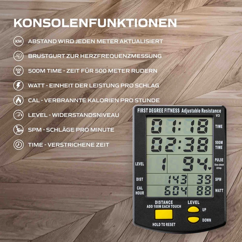 Fluid Rower Rudergerät Apollo Plus Black inkl. Pulsempfänger + Brustgurt