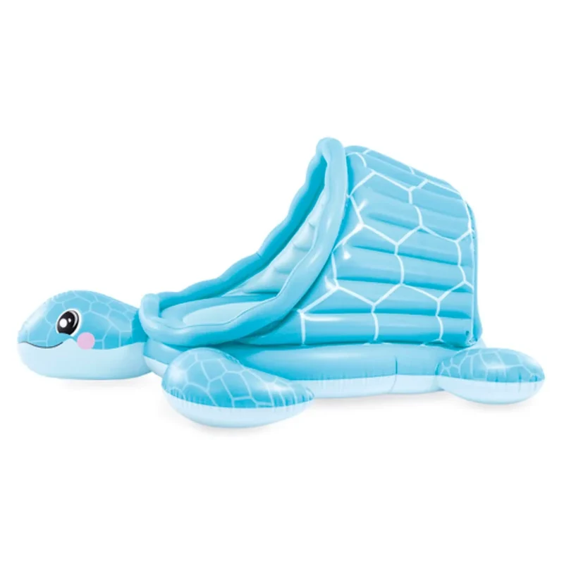 Kinder Pool Schildkröte Bällebad 2 in 1 Blau mit Sonnendach & weichem Boden, 218 x 206 x 97 cm