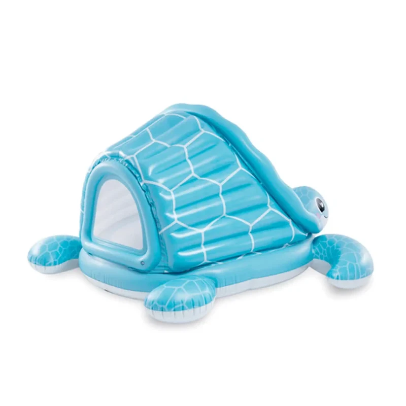 Kinder Pool Schildkröte Bällebad 2 in 1 Blau mit Sonnendach & weichem Boden, 218 x 206 x 97 cm