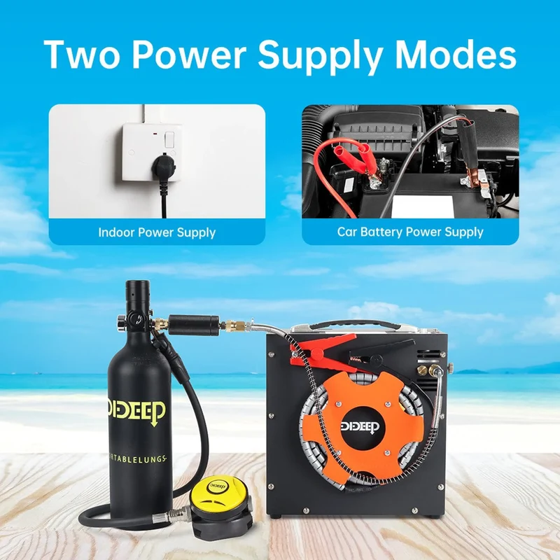 Elektrischer Hochdruckkompressor 300 Bar für Tauchflaschen, 350 W, 230 V/12 V, 8-mm-Schnellkupplung
