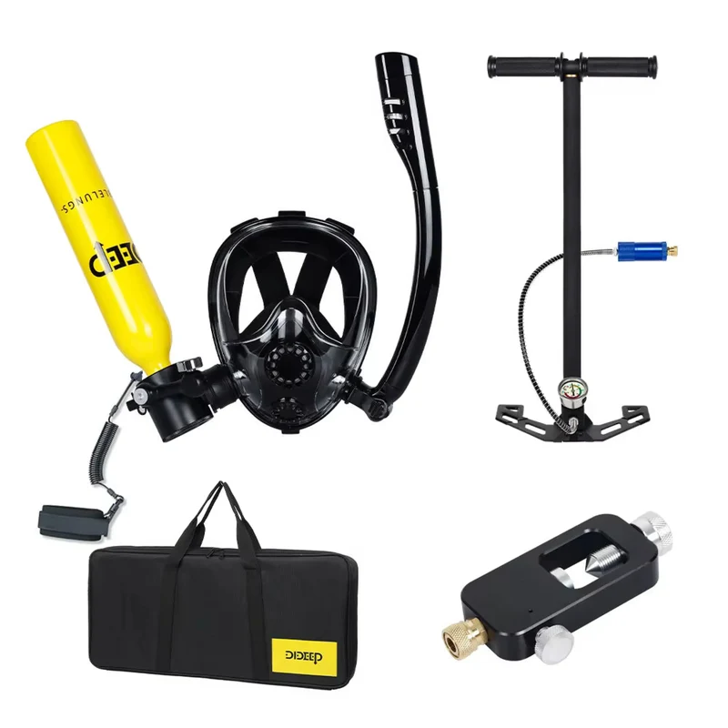 Premium Mini-Tauchgerät 0,5 oder 1L, komplett-Set mit Maske, Tauchflasche, Pumpe und Adapter, Tauch Zubehör