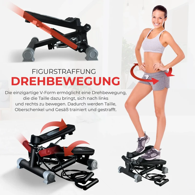 Aerobic Stepper mit Trainingsbändern - LCD-Monitor, gelenkschonend, Trainingsüberwachung, Tempoanzeige