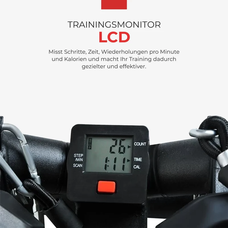Aerobic Stepper mit Trainingsbändern - LCD-Monitor, gelenkschonend, Trainingsüberwachung, Tempoanzeige